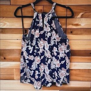 Anthropologie Navy and Blush Floral Halter Tank